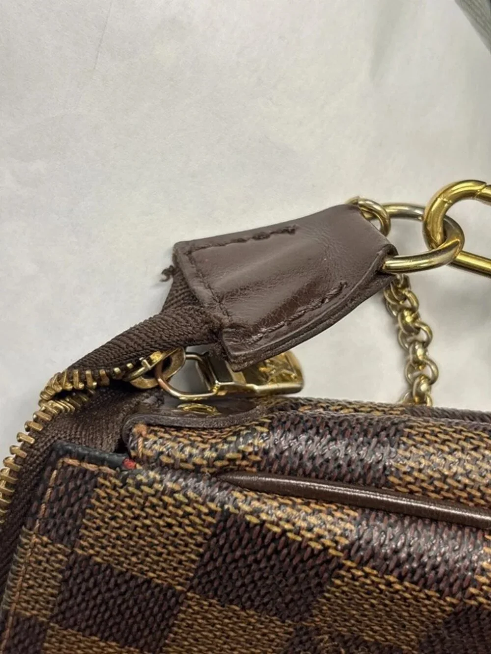 LOUIS VUITTON Eva Chain Shoulder Bag Damier Ebene Leather Brown